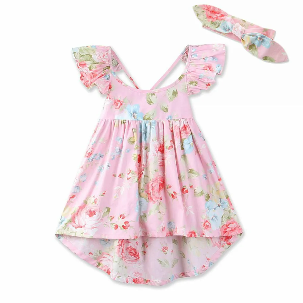 2021 Easter Girls Dress Kids Suspender Floral Princess with Headband Spring Holiday Dresses for | Детская одежда и обувь