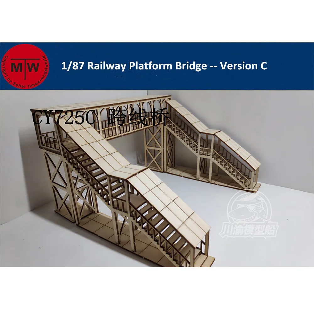 C Railway Bridge 1/87 Scale Railway Station Platform Diorama Scene DIY Wooden Assembly Model Kits - Color: C Railway Bridge