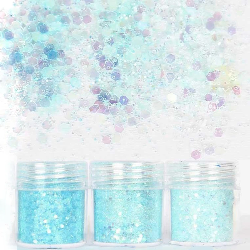 10ml/Box Mixed Size Nail Glitter Powder Sequins Ice Blue Color Hexagon Art Paillette Decoration | Красота и здоровье