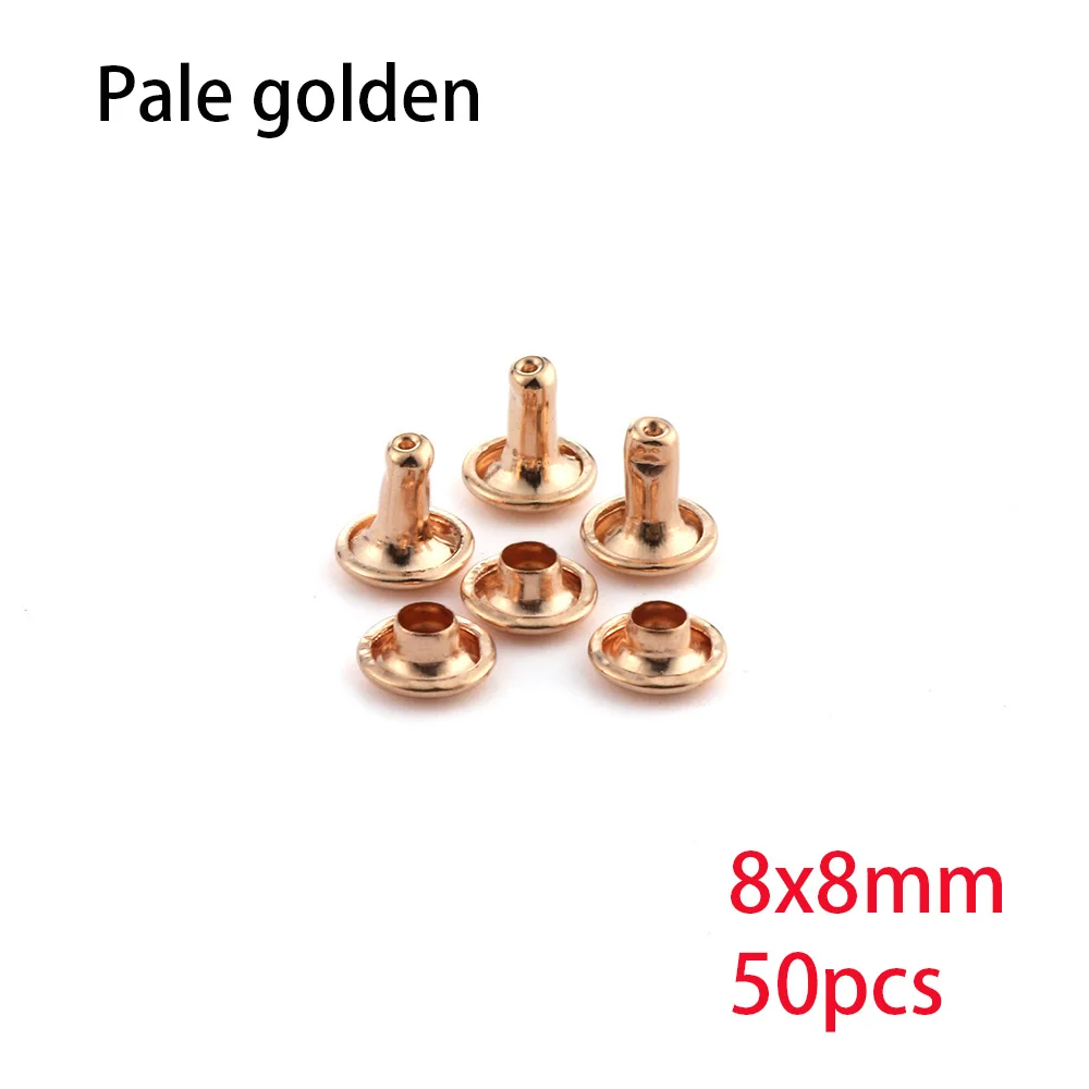 gold-8X8mm Горячая Распродажа, 50 шт в наборе, 6/8 мм Металлический Шип рок с двумя круглыми Кепки заклепки шпилька столкновения ногтей, рыба, мужская сумка для обуви пояса одежды браслет - Цвет: gold-8X8mm
