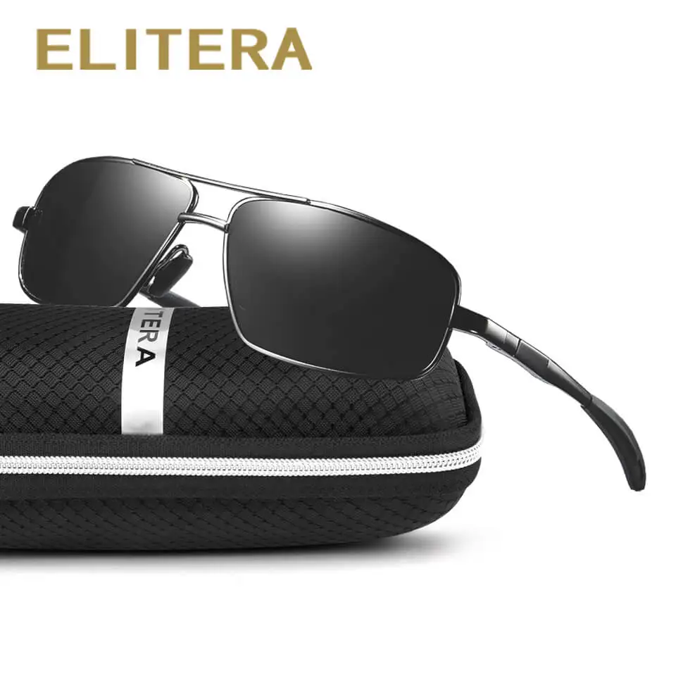 

ELITERA Brand Design Polarized Sunglasses Men Slim Square Alloy Frame Driving Male Sun Glasses Travel Eyewear