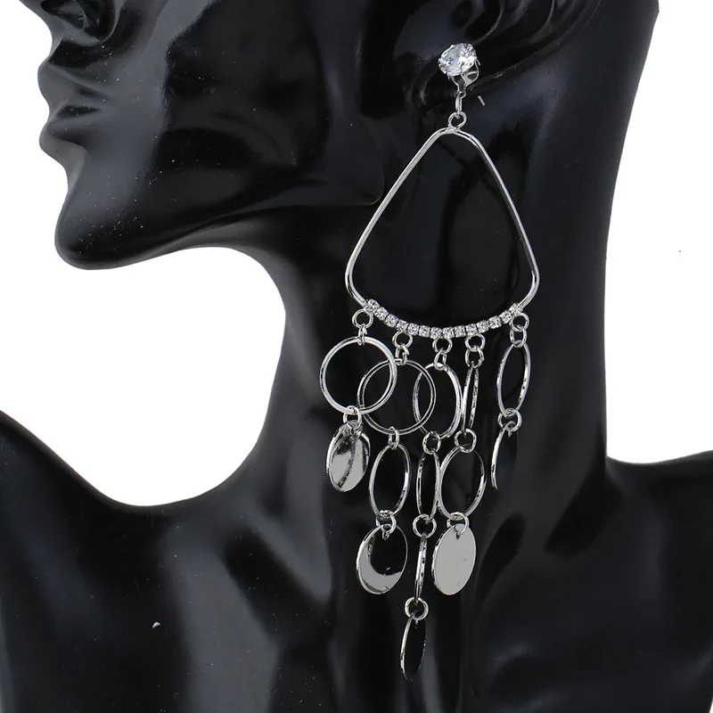 Увеличенные черные висящие серьги из нанесенным аэрографом Стразы Tassel Pendant