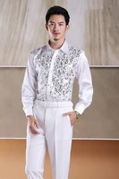 men stage sequin nightclub fashion shirt lapel collar blouse costume male shirts long sleeve