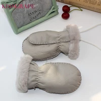 1 5y kids warm gloves genuine leather sheep fur gloves for children boys girls childrens thick mittens outdoor ski gloves luvas