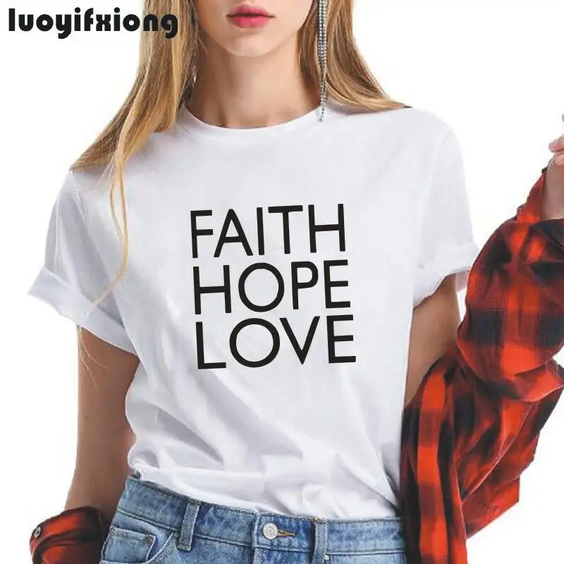 

Женская футболка с надписью LOVE FAITH HOPE, летняя повседневная забавная футболка, Женская хипстерская футболка в стиле Харадзюку, женские топы, ...