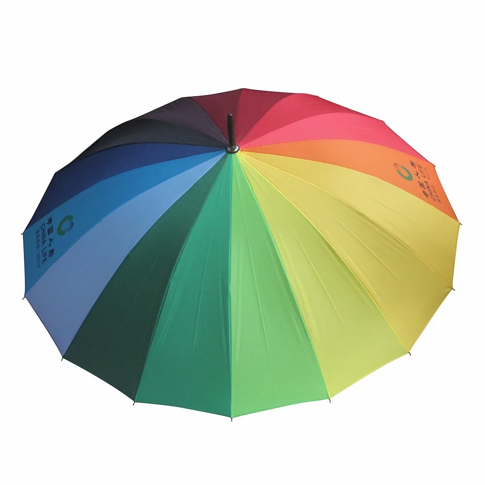 16 bone rainbow umbrella long handle windproof straight colorful JJ-LLYS1 | Дом и сад