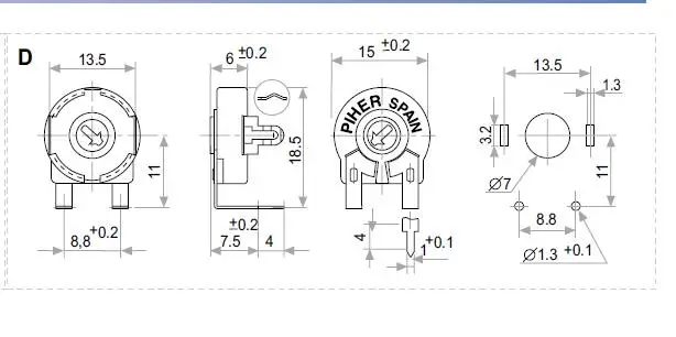 5PCS/LOT Imported Spanish PIHER trimmer potentiometer PT15NV18-1K horizontal oval hole wide foot | Обустройство дома