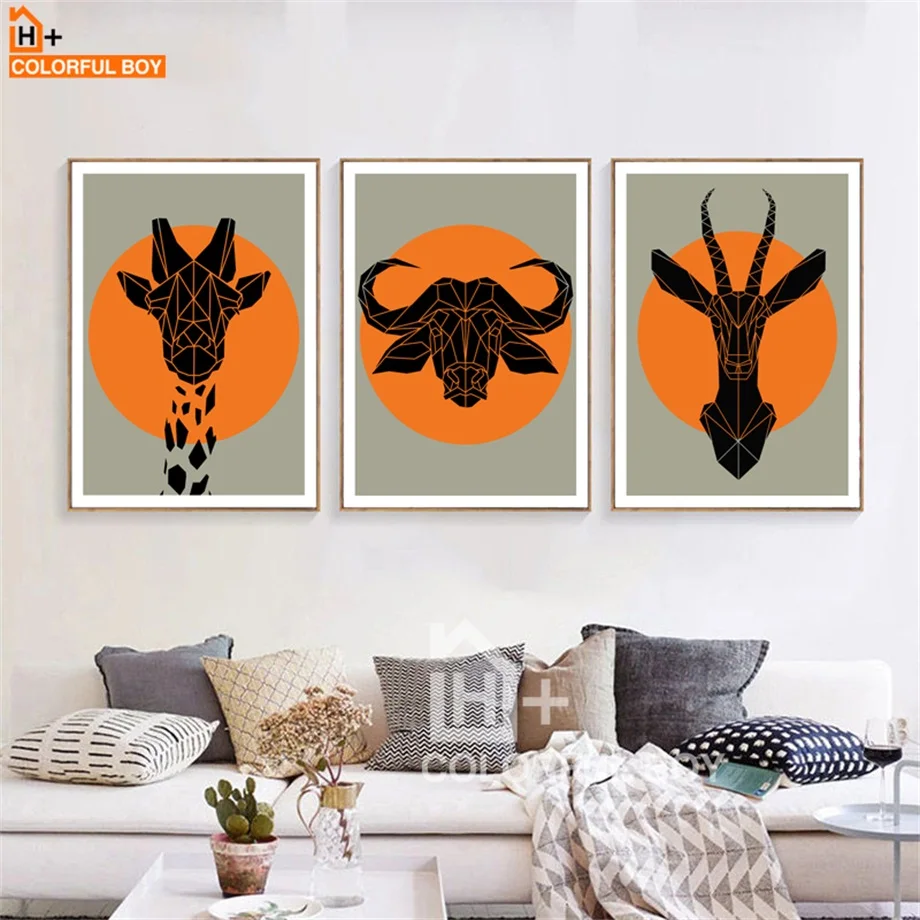 COLORFULBOY Жираф Буффало Холст Картина скандинавский Африканский плакат Геометрия