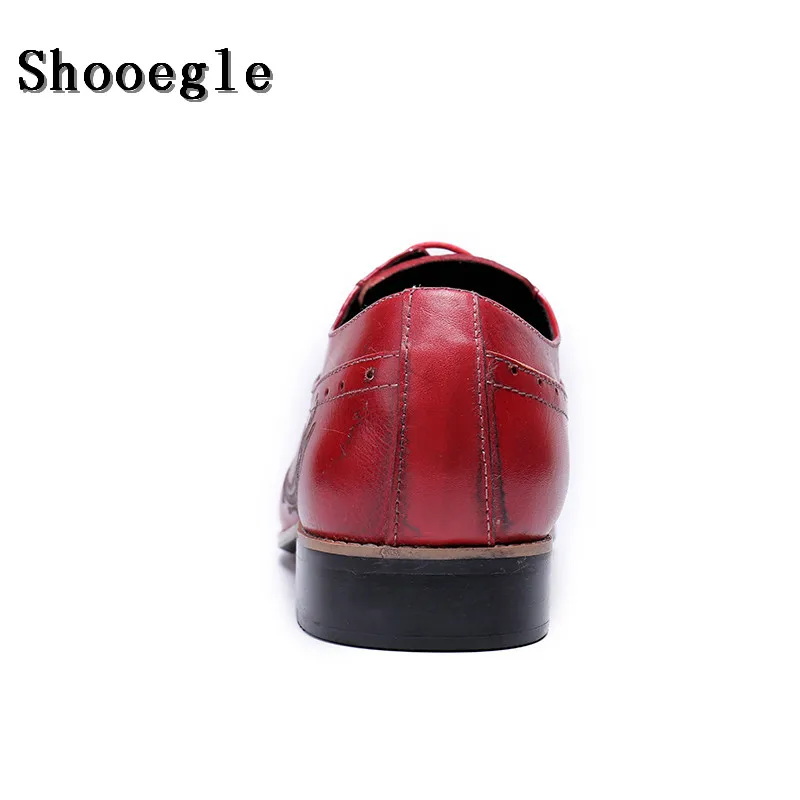 Мужские классические деловые туфли SHOOEGLE красные кожаные оксфорды на шнуровке в