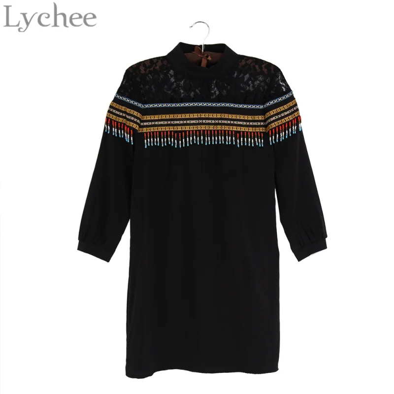Женское богемное мини платье Lychee милое этническое с вышивкой и кисточками