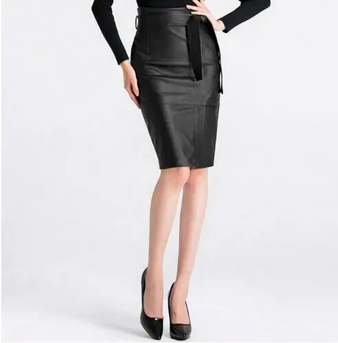 Женская кожаная юбка карандаш с высокой талией большого размера 4XL|high waist leather