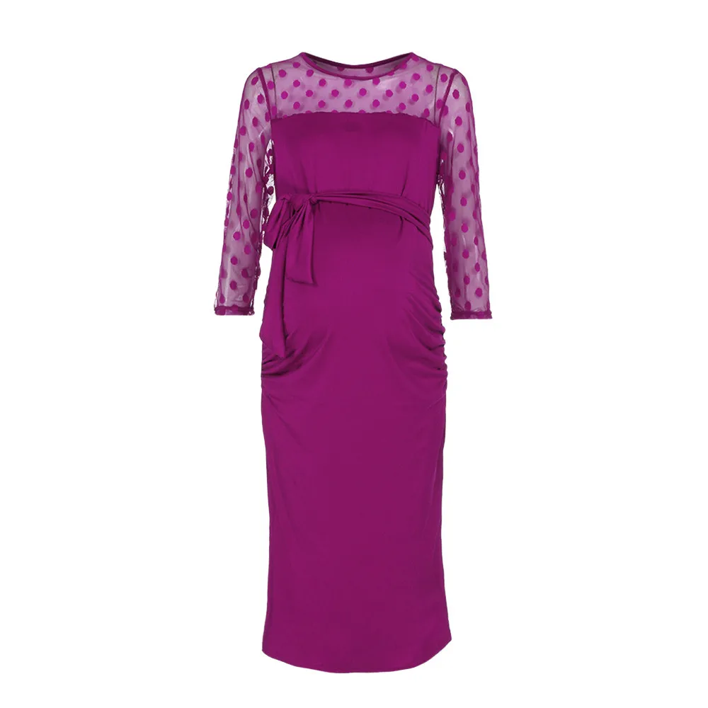 Hot Pink Женское платье для беременных с рюшами, платье для беременных с кружевом в горошек, нарядное фото, летнее платье для беременных - Цвет: Hot Pink