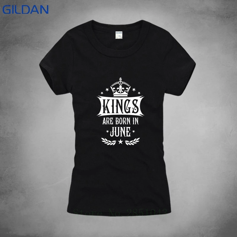 Черная футболка женская с коротким рукавом Kings Are Born In June King Happy Birthday забавная 100% 2018