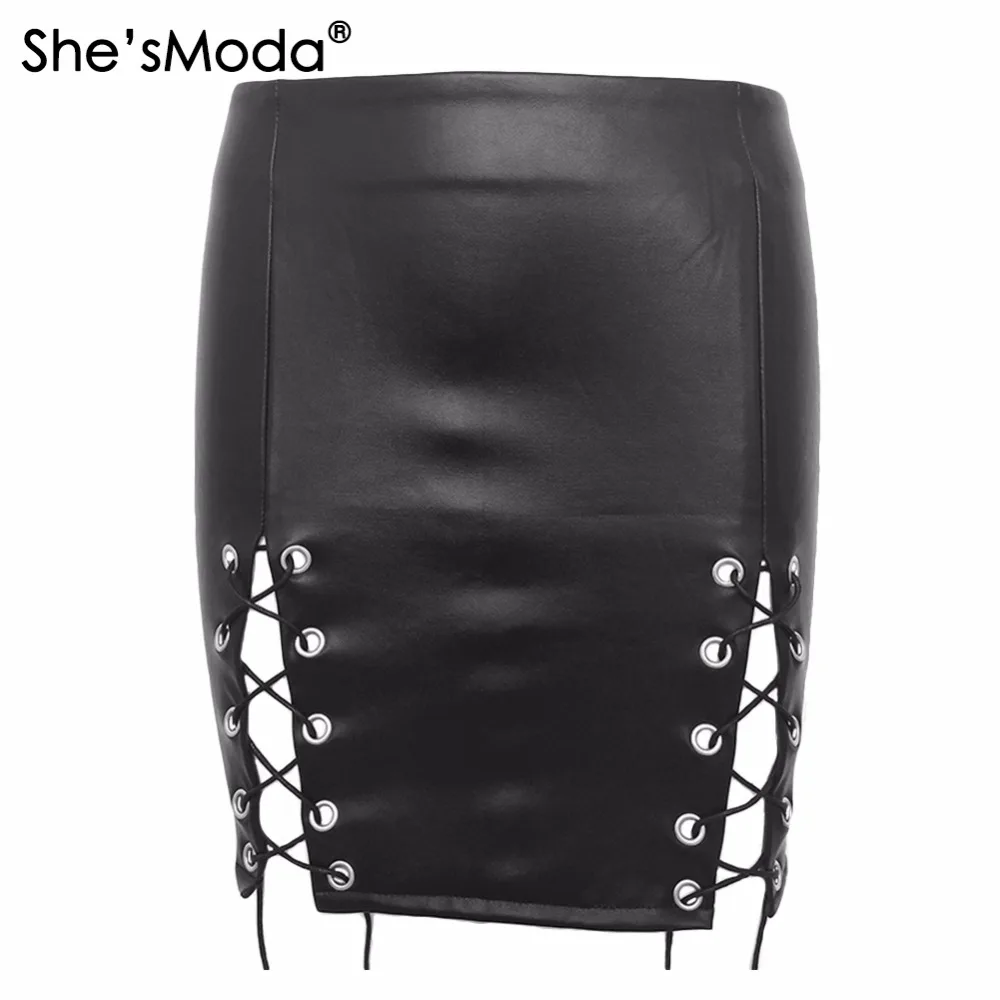 Женская прямая вечерние-юбка She'sModa из искусственной кожи со шнуровкой | одежда