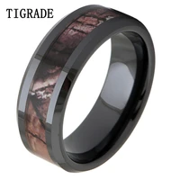 tigrade 8mm black ceramic ring women camo inlay wedding bands engagement rings for men fashion finger female jewelry