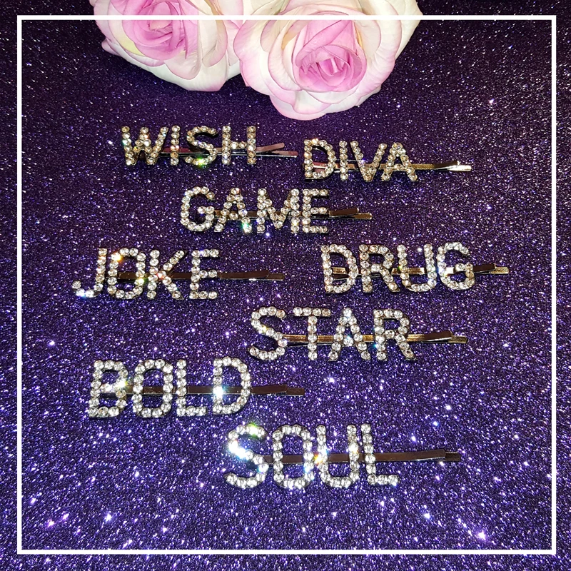 Уникальные аксессуары для волос заколки пряжки с блестящими буквами стильных