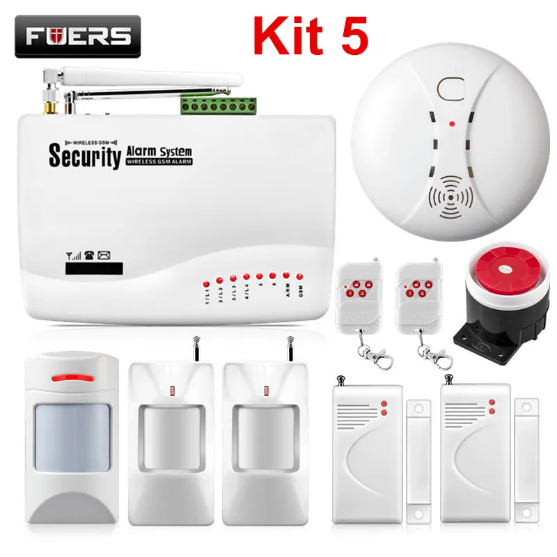 kit 5 Fuers русская Голосовая Беспроводная GSM сигнализация двойная антенна Pet PIR датчик движения Детектор дыма Беспроводная охранная сигнализация - Цвет: kit 5