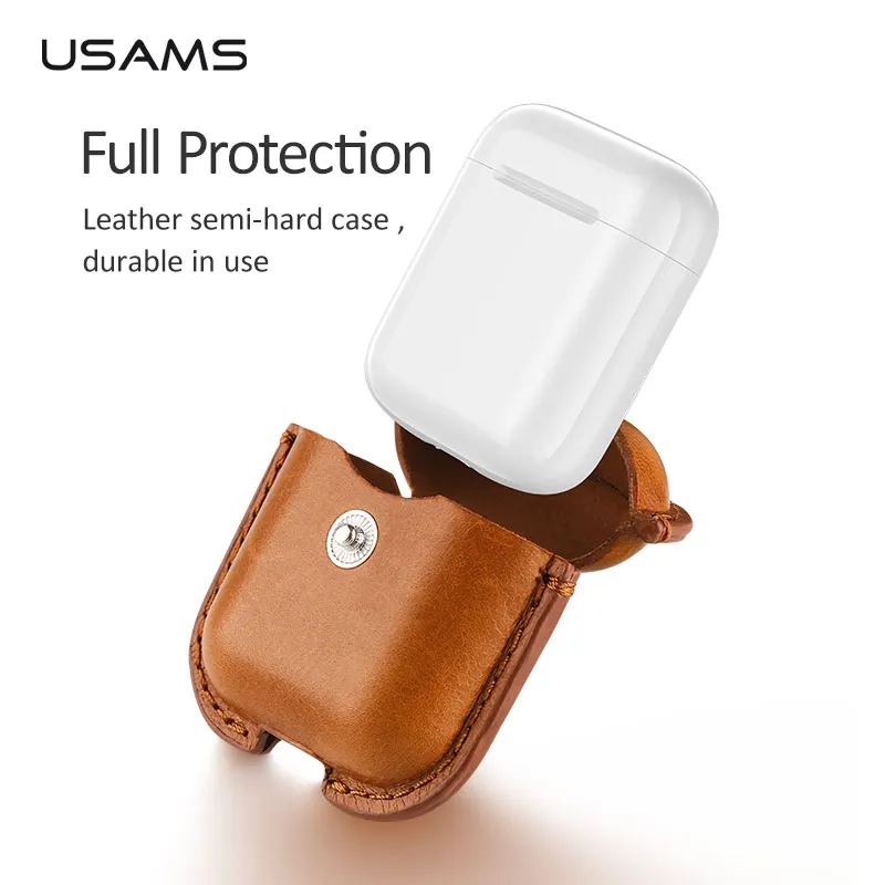 USAMS Роскошный кожаный чехол для Apple Airpods Защитная крышка наушников Air Pods