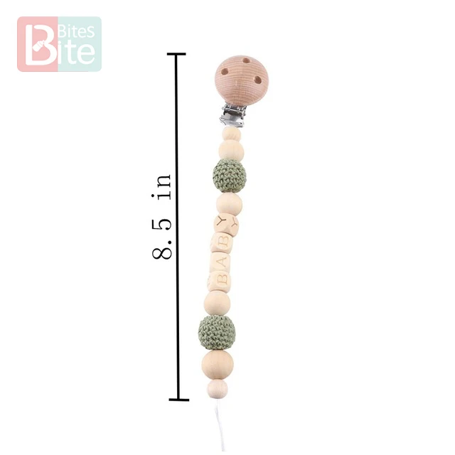 Green Pacifier Clip 1 Набор детских деревянных прорезывателей для зубов, Соска-пустышка, цепочка с зажимом, буковое кольцо для грызунов, детская погремушка для кормления, пищевая игрушка из силиконовых бусин - Цвет: Green Pacifier Clip