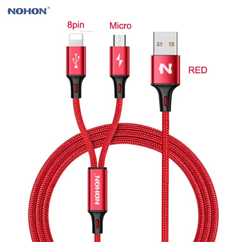 NOHON type C Micro 8-контактный USB кабель 2 в 1 для iPhone 8X7 6 6S Plus iPad iPod для samsung lenovo Nokia LG Android нейлоновые кабели