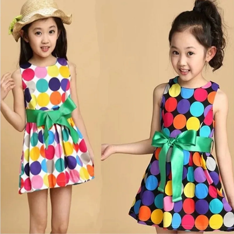 2021 new summer girls dress toddler vest 4 5 6 7 8 9 10 11 12 years old kids rainbow dot Bow Princess Wedding | Детская одежда и