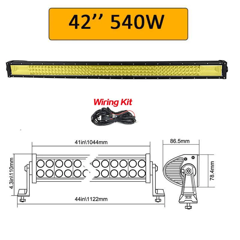 540W with wiring Auxtings 7D желтые светодиоды бар 2" 32" 4" 52" дюймов 12 В 24 в прямой светодиодный свет бар рабочий свет 4x4 грузовик ATV Автомобильная крыша внедорожный - Цвет: 540W with wiring