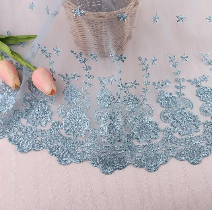 1 ярд 32 см широкий, ручной работы DIY аксессуары для одежды мульти вышивка кружева ткани шторы диван швейная кружевная отделка розовый серый белый - Цвет: Dark Blue