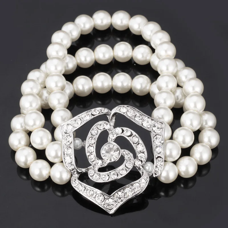 Милый розовый цветок имитация жемчуга бусы наборы прозрачный горный хрусталь