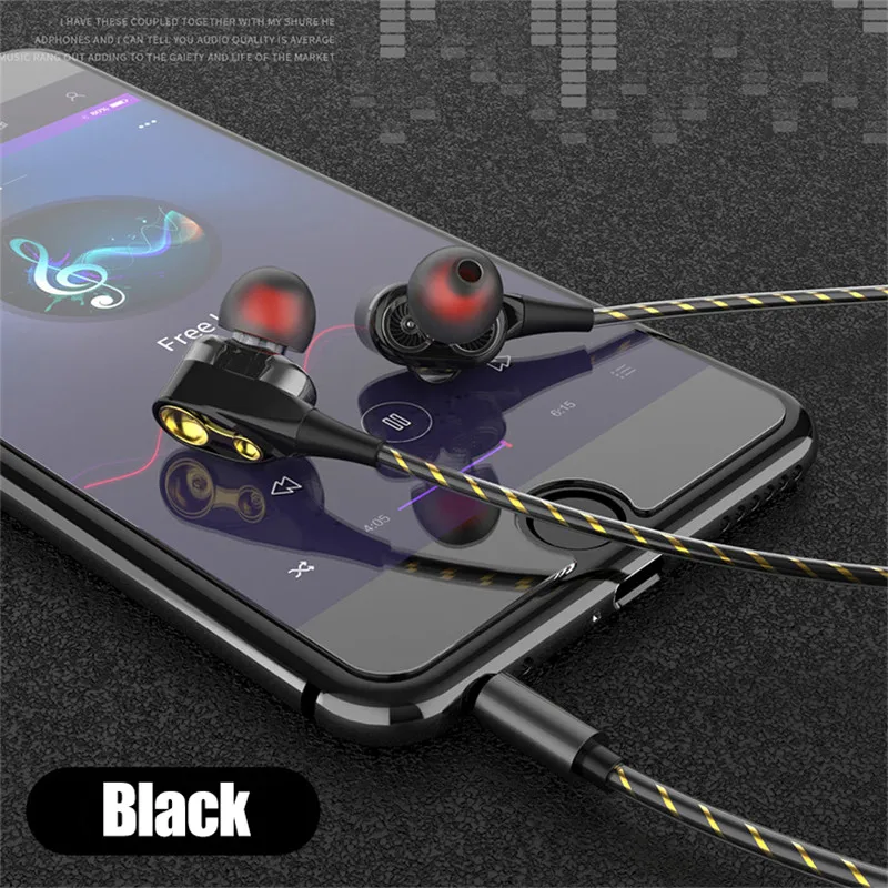 Двойные наушники вкладыши с микрофоном басовые для телефона mp3 спортивные