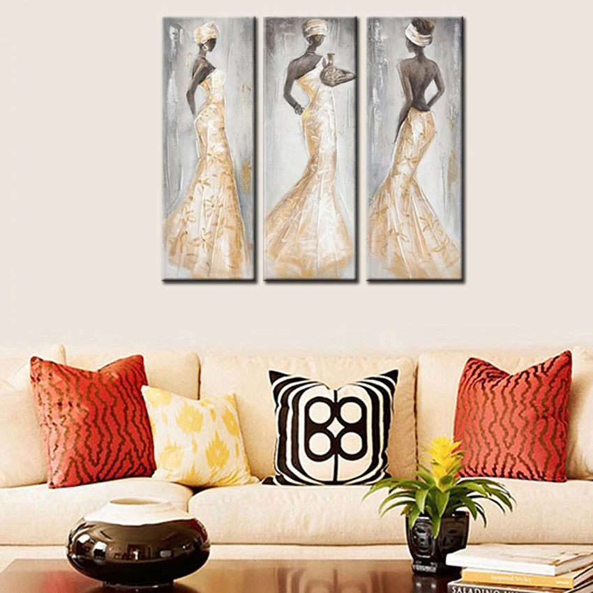 

Modern Hand Painted Figure Oil Paintings on Canvas 3 pieces Abstract Sexy Africa Women Painting Sets Home Wall art pictures