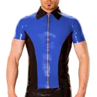Латексное резиновое мужское облегающее пальто красивая рубашка темно-синий и черный топ с молнией Размер XXS-XXL