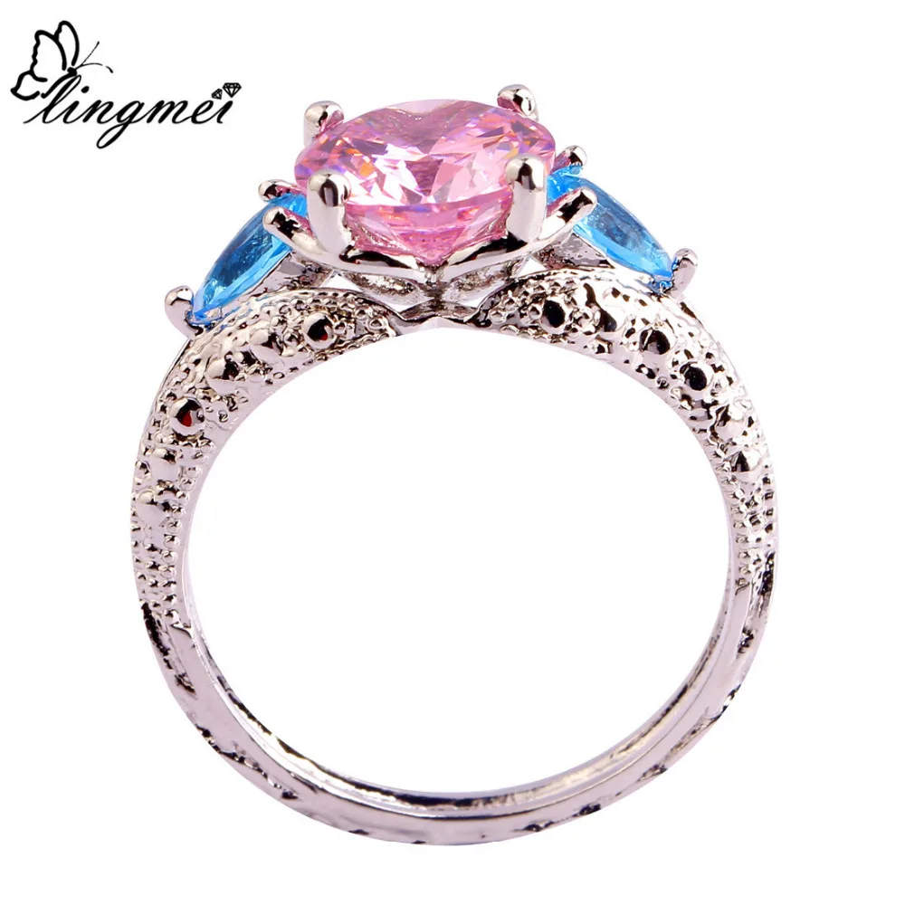 Lingmei новые модные ювелирные изделия Розовый CZ синий CZSilver ColorRing Размер 6-10 11 для