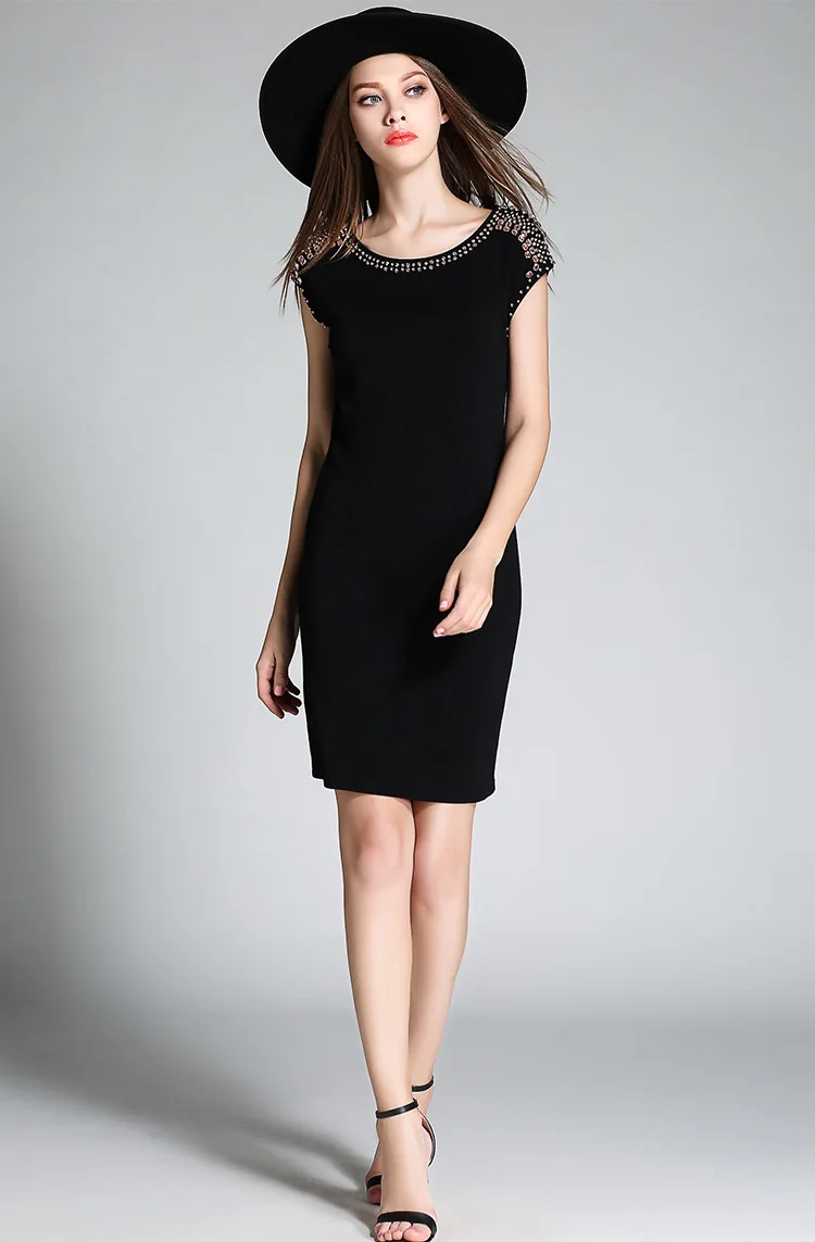 Женское платье с бисером элегантное черное размера плюс рукавами реглан XXXXL XXXXXL