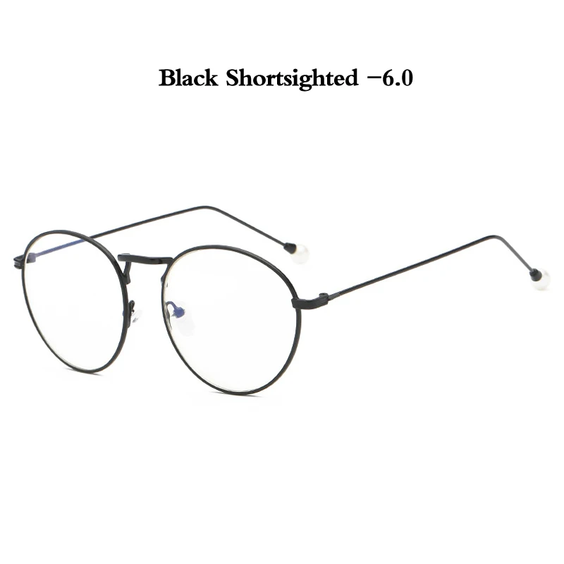 black myopia 6.0 Zilead роскошные женские жемчужные очки для близорукости металлические круглые очки по рецепту близорукие очки для женщин близорукие унисекс - Цвет оправы: black myopia 6.0