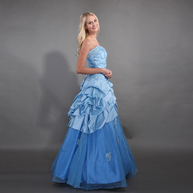 Светло-голубой Vestidos De Debutantes 15 Anos Quinceanera платья без бретелек с рюшами юбка пушистые