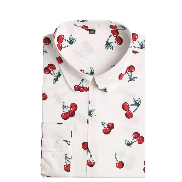 cherry Dioufond, женские хлопковые блузки, летние, милые, лимон, птица, принт, длинный рукав, блузка, рубашка, женские топы размера плюс,, новинка - Цвет: cherry