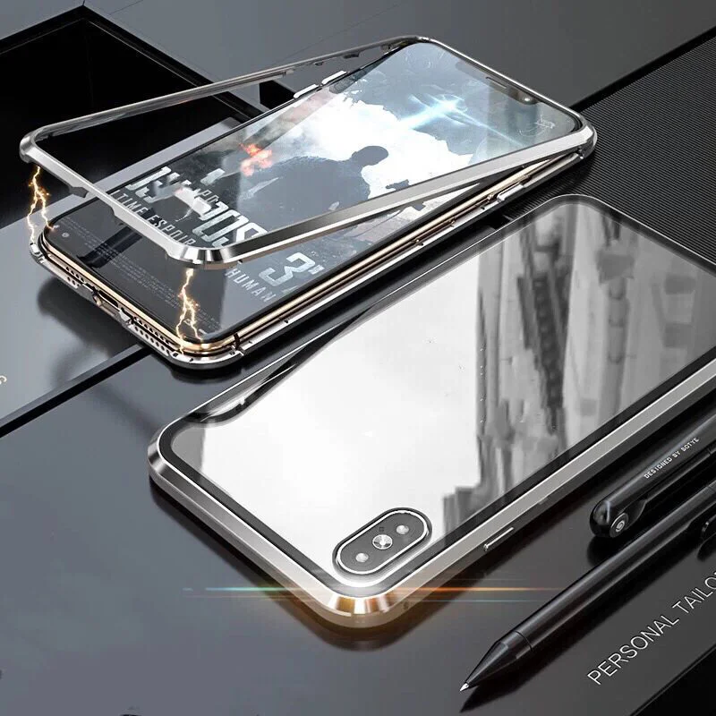 up silver Модернизированный металлический магнитный чехол для iphone XS MAX XR, двухсторонняя, для стекла магнит 7 8 Plus 6s чехол Чехол Funda iphone 7 coque - Цвет: up silver