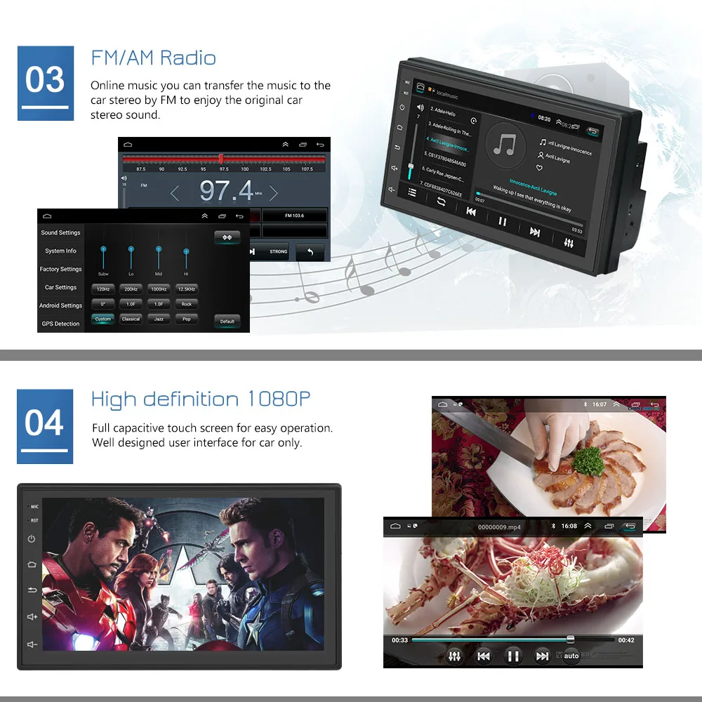 Podofo Android автомобильный Радио мультимедийный плеер 2 Din 7 ''сенсорный экран