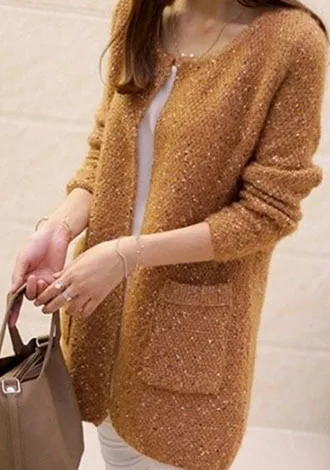Женский длинный кардиган с двумя карманами осенний свитер в Корейском стиле MMY16834