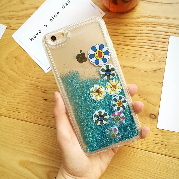 2016 Новых Прибыть прекрасный Блеск 3D Подсолнечника динамические liquid Quicksand Clear PC phone