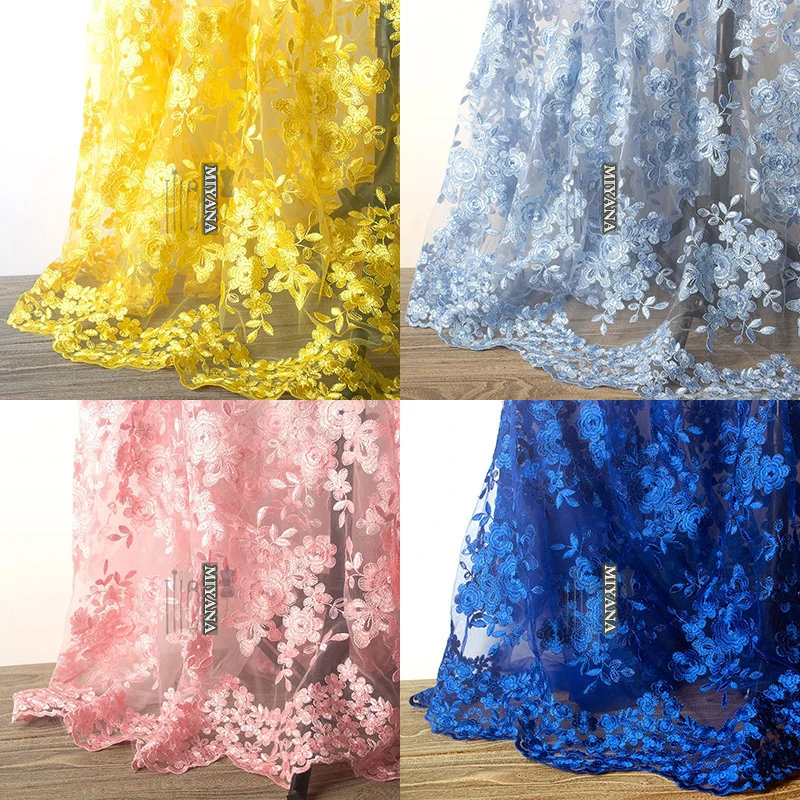 1yard French tulle Lace Fabric 130cm White Diy Exquisite mesh Lace Embroidery Clothes Wedding party evening Dress Accessories