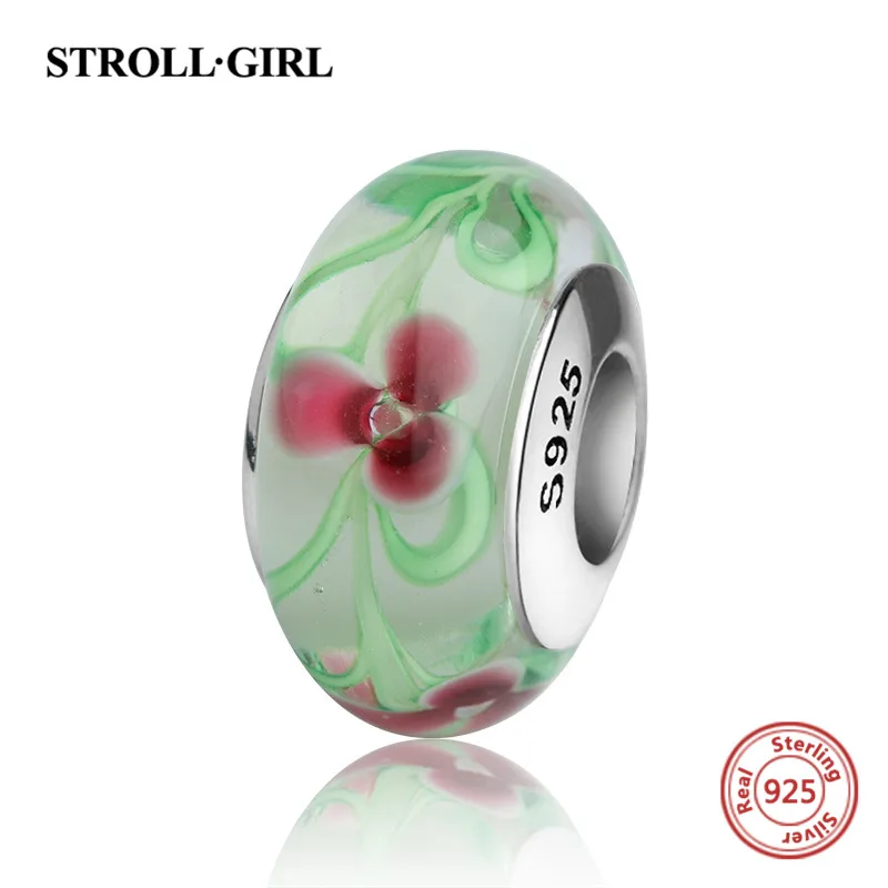StrollGirl red color Murano glass beads 925 sterling silver diy charms fit authentic pandora bracelet jewelry making women gifts