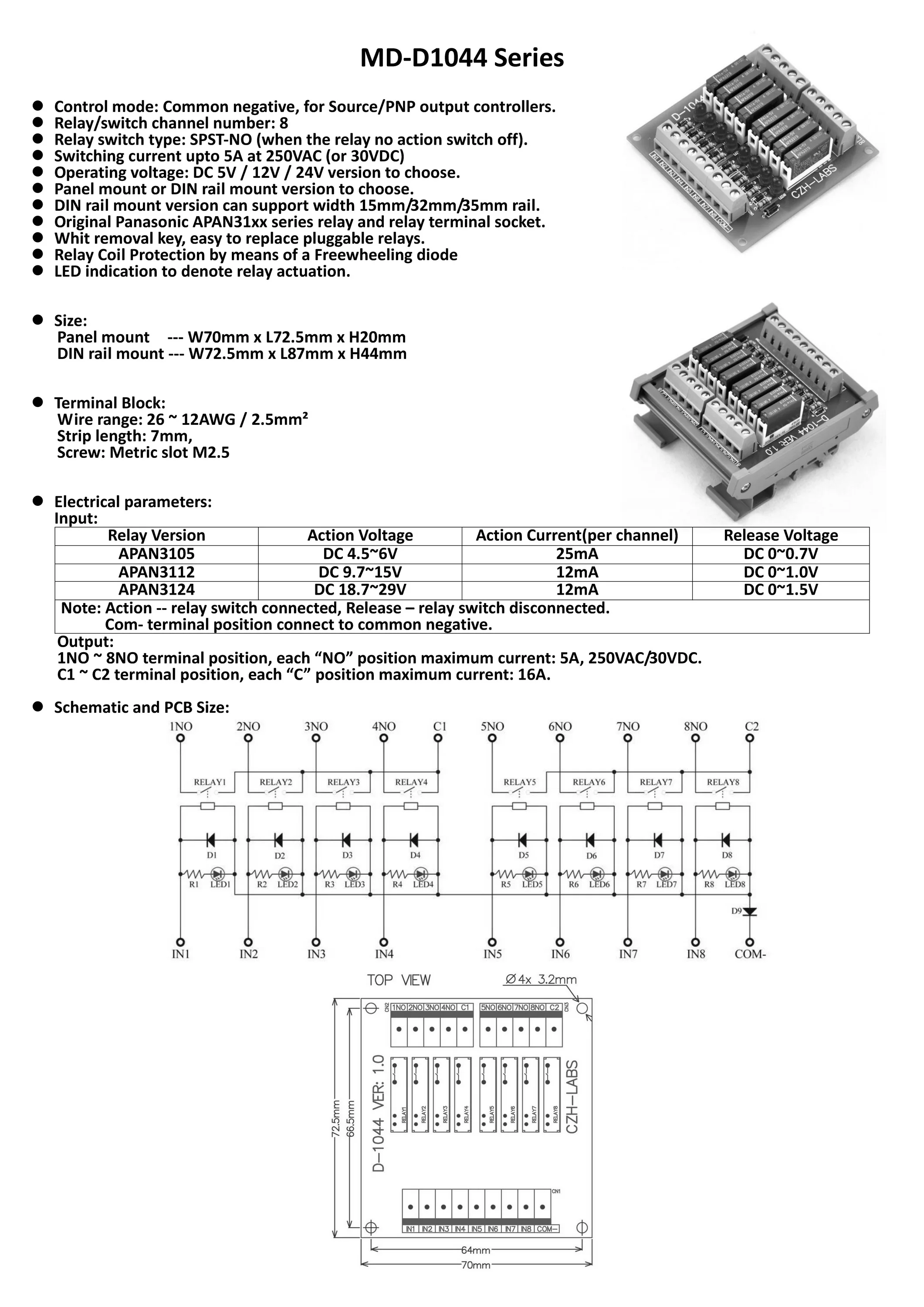 Тонкий DIN рейка крепление DC5V источника/PNP 8 SPST-NO 5A Мощность триггерный релейный