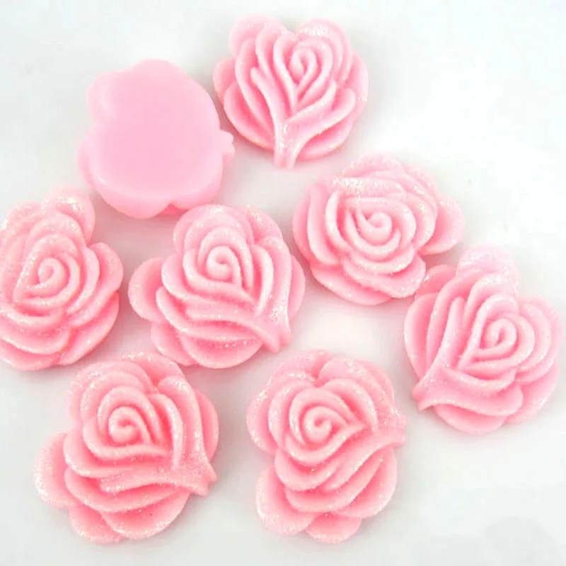 30 шт. розовый блестящий цветок розы Flatback аппликации для скрапбукинга украшения