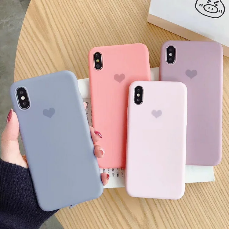 Мягкий силиконовый чехол ярких цветов с сердечком для iPhone XS Max XR X однотонные