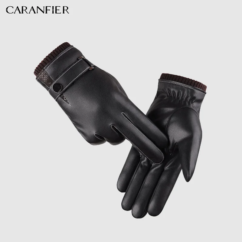 Мужские кожаные тактические перчатки CARANFIER зимние с сенсорным экраном