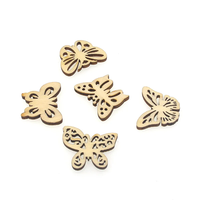 

36pcs Mixed Butterfly Pattern Natrual Wooden Scrapbooking Hollow Craft Round Random for Handmade Home Decoration 25-35mm CR7802