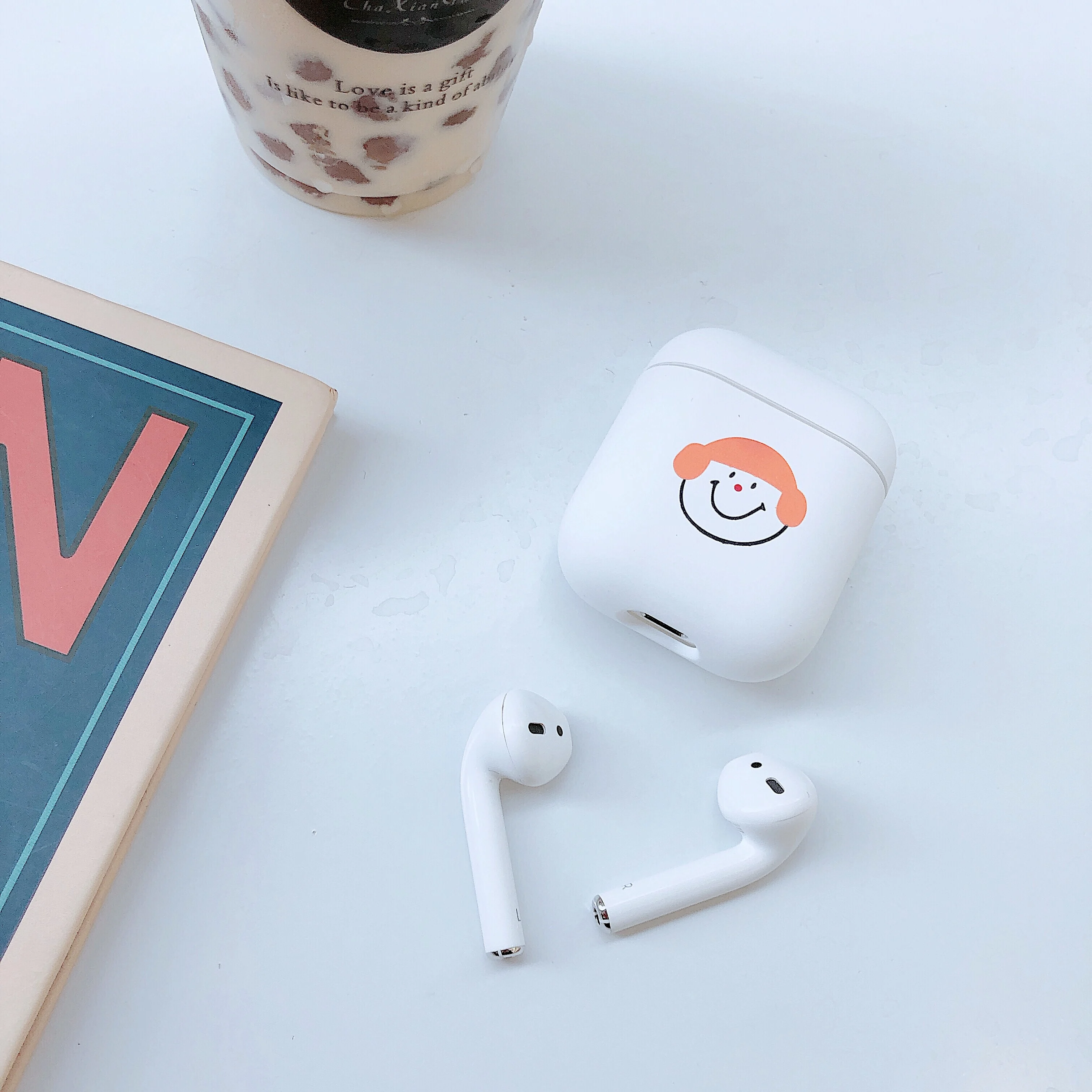 Милый простой мультяшный чехол с улыбкой для Airpods Жесткий ПК беспроводной Bluetooth