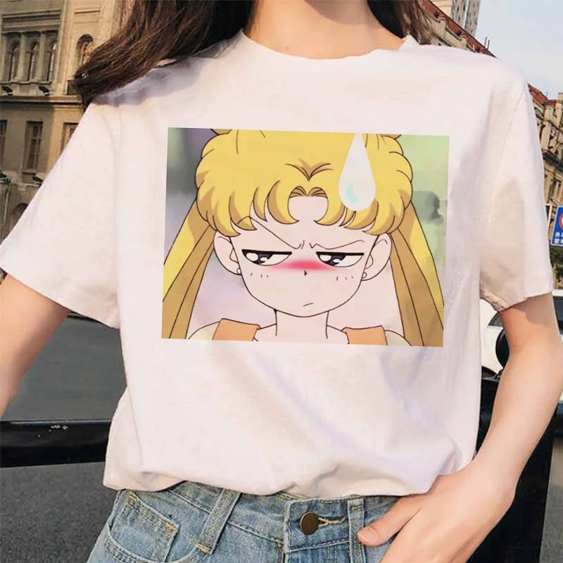 Сейлор Мун 90s забавная Футболка Harajuku одежда футболка Эстетическая кошка аниме Женская милая женская футболка Kawaii футболки Мода Ullzang