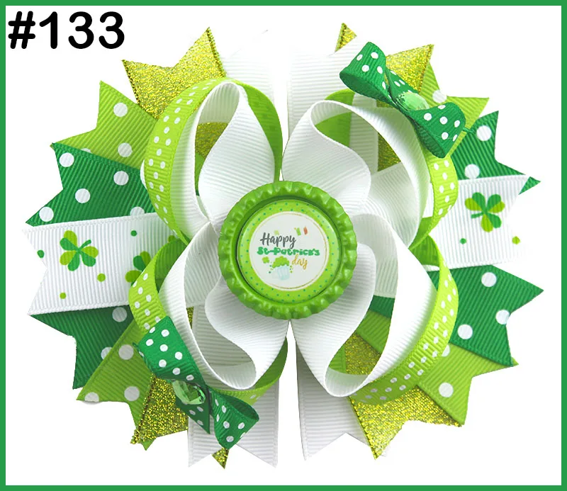 

free shipping 60pcs St Patricks Day Bow Angel St. Patrick's Day Boutique Style Hair Bow shamrock ribbon bows
